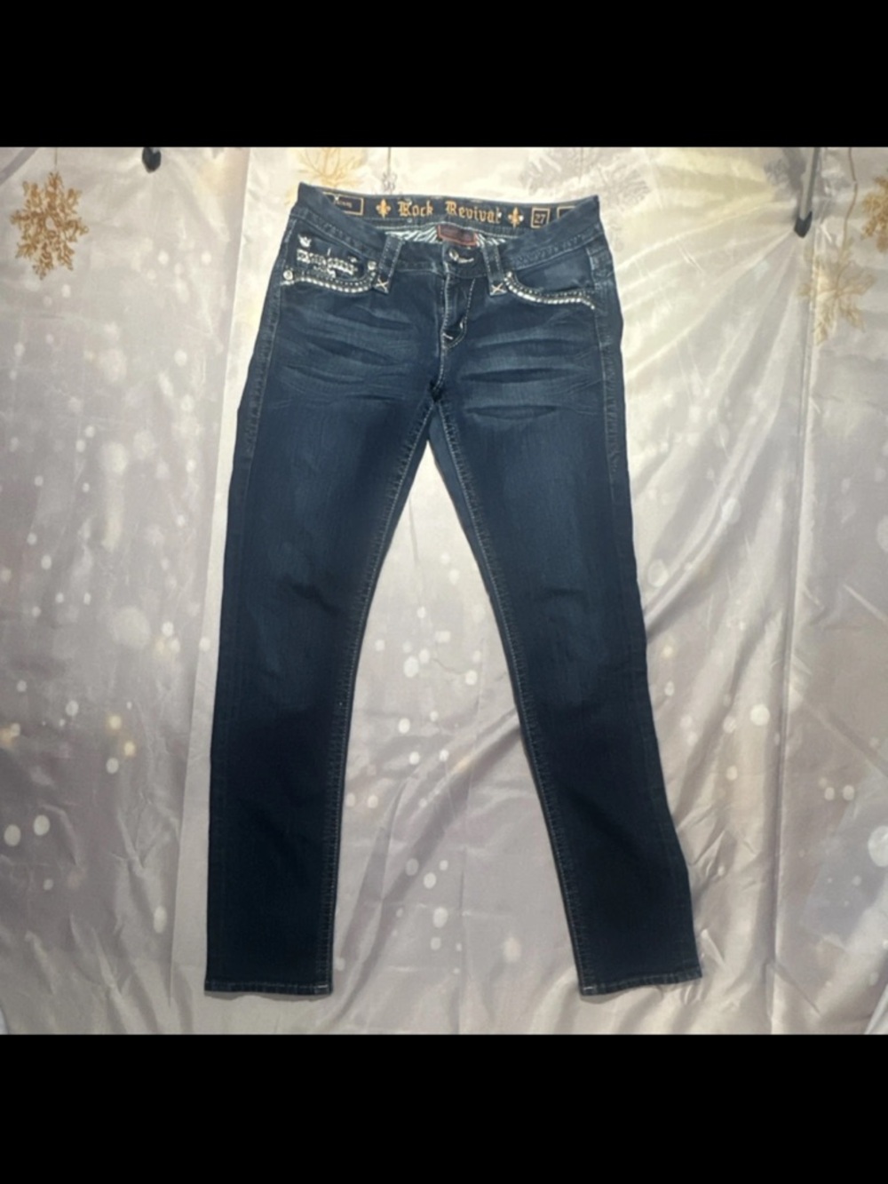 Rock Revival Women's Dark Blue Skinny Jeans with Contrast Stitching Sz 27